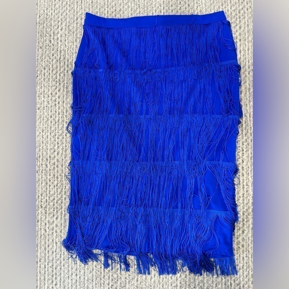 Women’s Bright Blue Fringe Maxi Skirt, EUC!